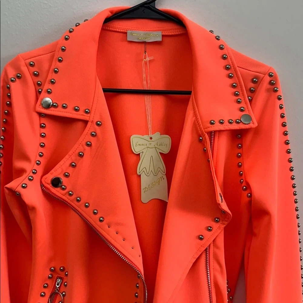 Women's Orange Studded Moto Jogger Set